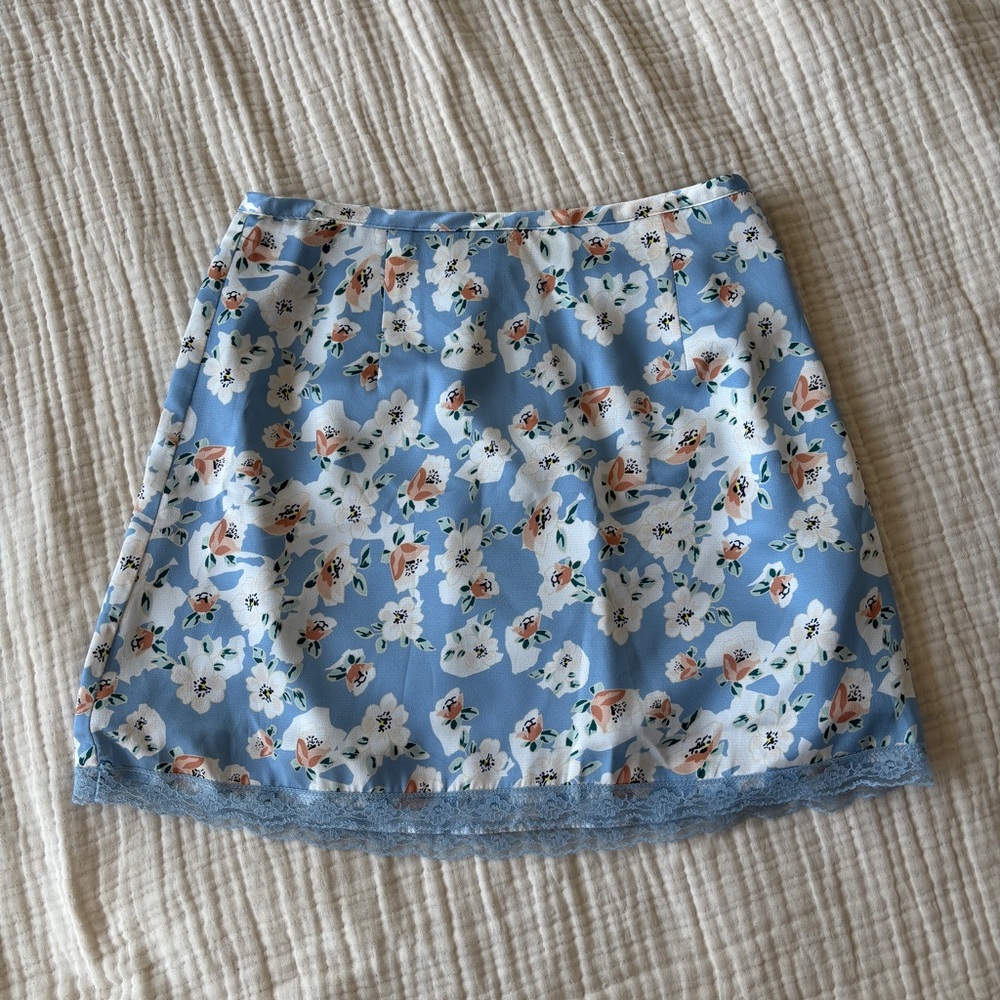 Revolve More To Come Blue Floral Satin Mini Skirt